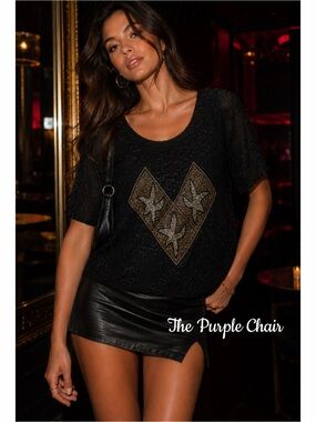 CEECEE Vintage Black Short Sleeve Beaded Silk Blouse 24
